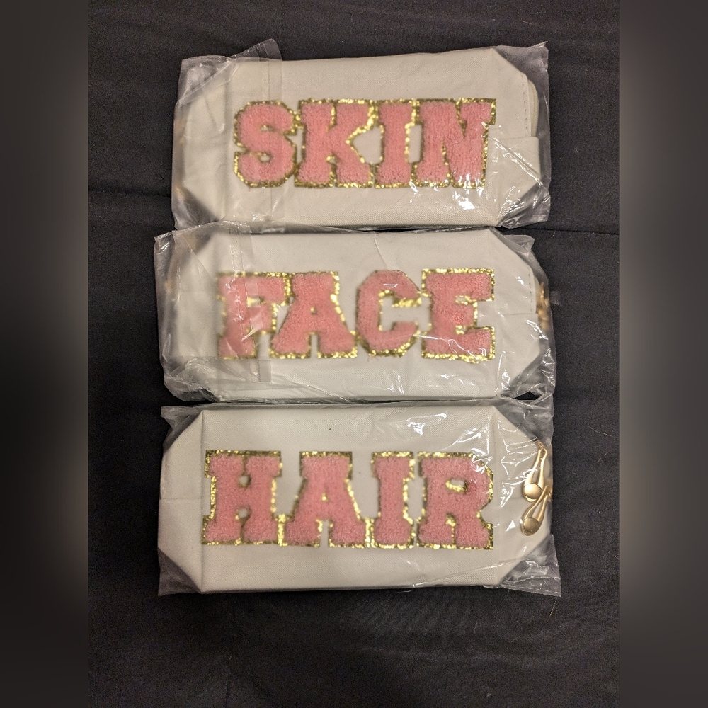 3 piece preppy cosmetic bag set